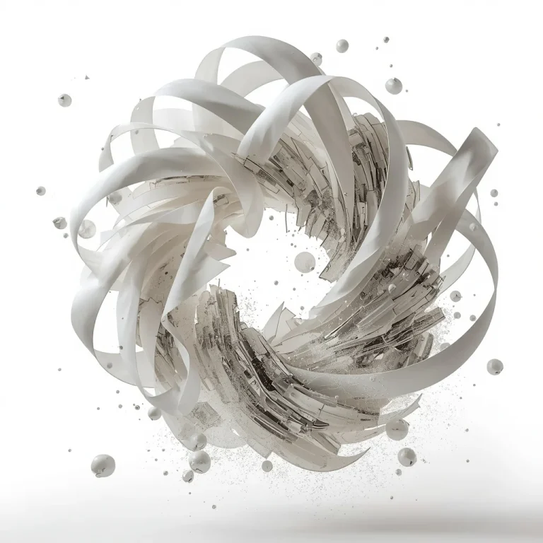 Abstract Kinetic Sculpture of Floating Porcelain Ribbons and Toxic Liquid Mercury | South Indian prompt for gemini Instagram — AI image prompt