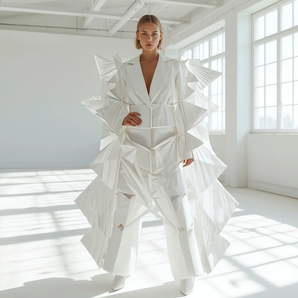 Architectural Kinetic Origami-Paper Couture in Sun-Drenched Minimalist Loft | Instagram trending prompt generator — AI image prompt