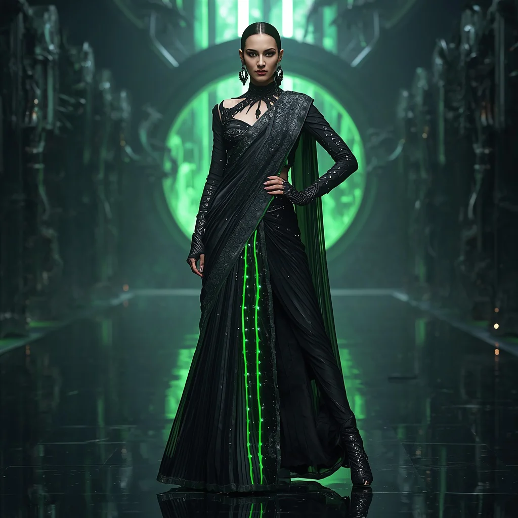 Black Dragon Void Nexus Armor Saree with Infinite Fortress Energy Core | prompt for gemini girl in saree instagram in english — AI image prompt