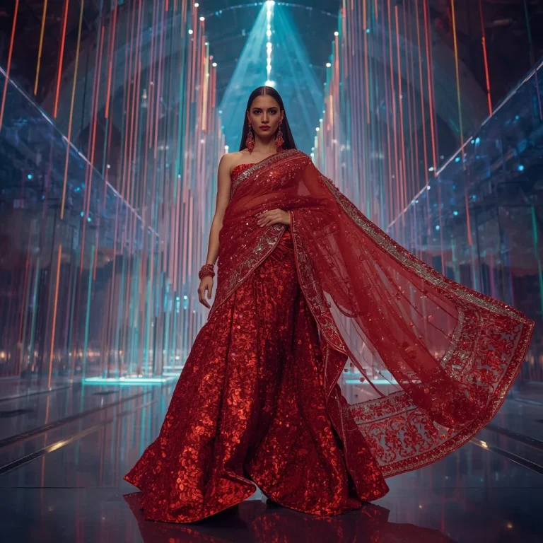 Cyber Maharani Saree with Floating Laser Cathedral | best ai prompts for images — AI image prompt