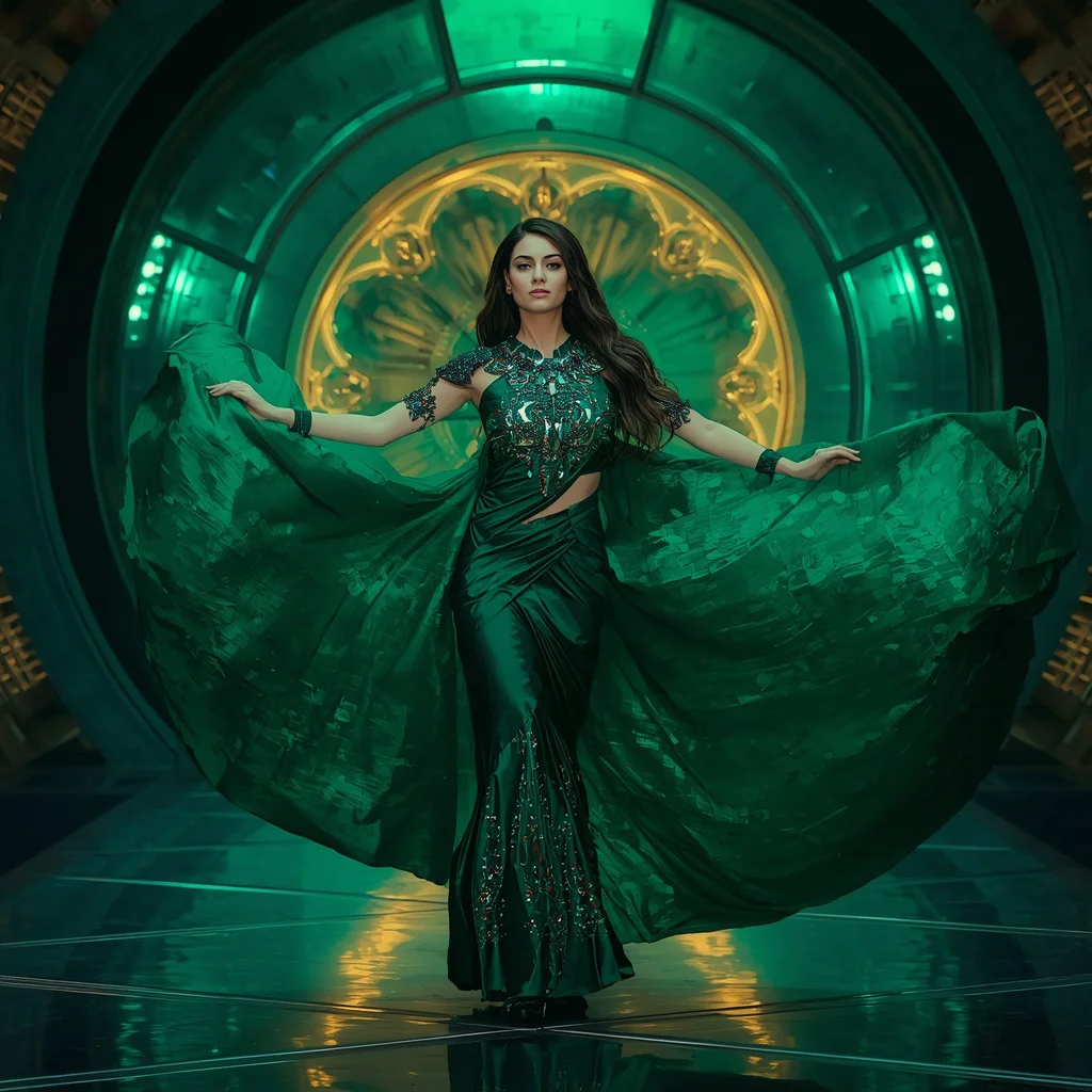 Emerald Supernova Apex Collapse Infinity Quantum Armor Saree with Cathedral Sphere Singularity Reactor Dome Core System Engine | cute prompt for girls in saree for instagram — AI image prompt