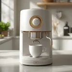 Futuristic Luxury Coffee Machine With 3D Sculpted White Gold And Diamond Dial | Image Prompt