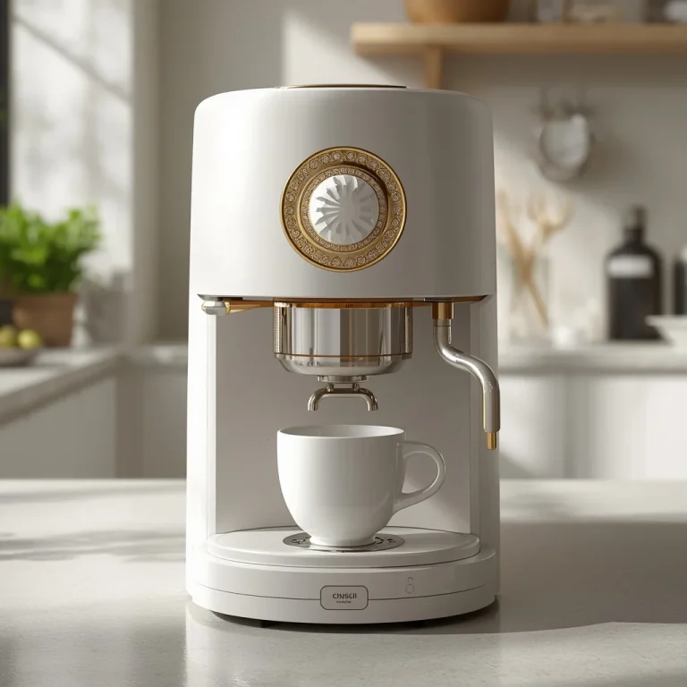Futuristic Luxury Coffee Machine With 3D Sculpted White Gold And Diamond Dial | Image Prompt — AI image prompt