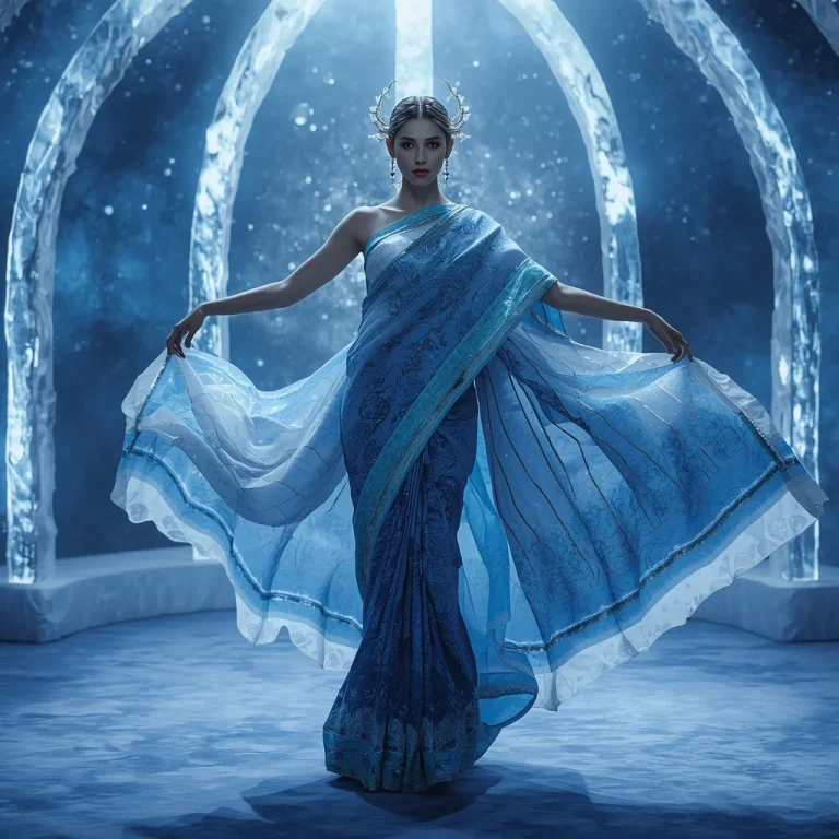Ice Crystal Seraph Leviathan Saree with Frozen Galaxy Ocean Singularity Dome | chatgpt saree prompt in english — AI image prompt