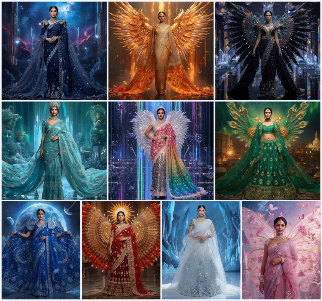 Modern Gown Saree AI Prompts for Elegant Contemporary Events | cute prompt for girls in saree for instagram — AI image prompt