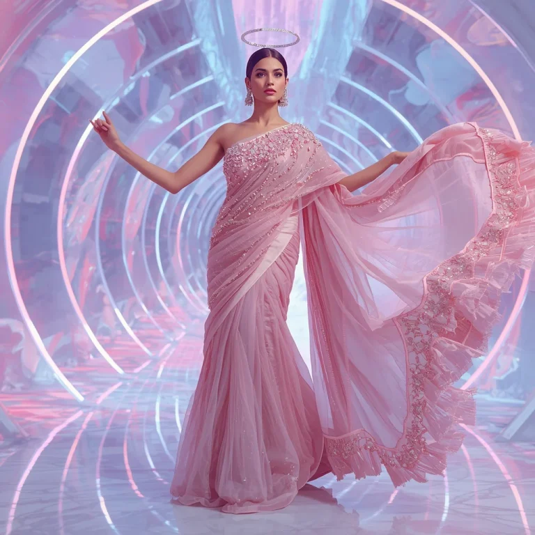 Rose Crystal Halo Saree with Floating Aurora Mirror Universe | chat gpt prompt link — AI image prompt