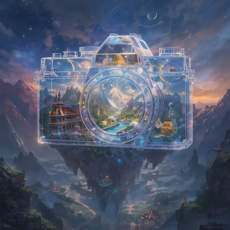 The Endless Kingdom Built Around a Giant Floating Crystal Camera Capturing Alternate Realities | Love Photo Prompt — AI image prompt