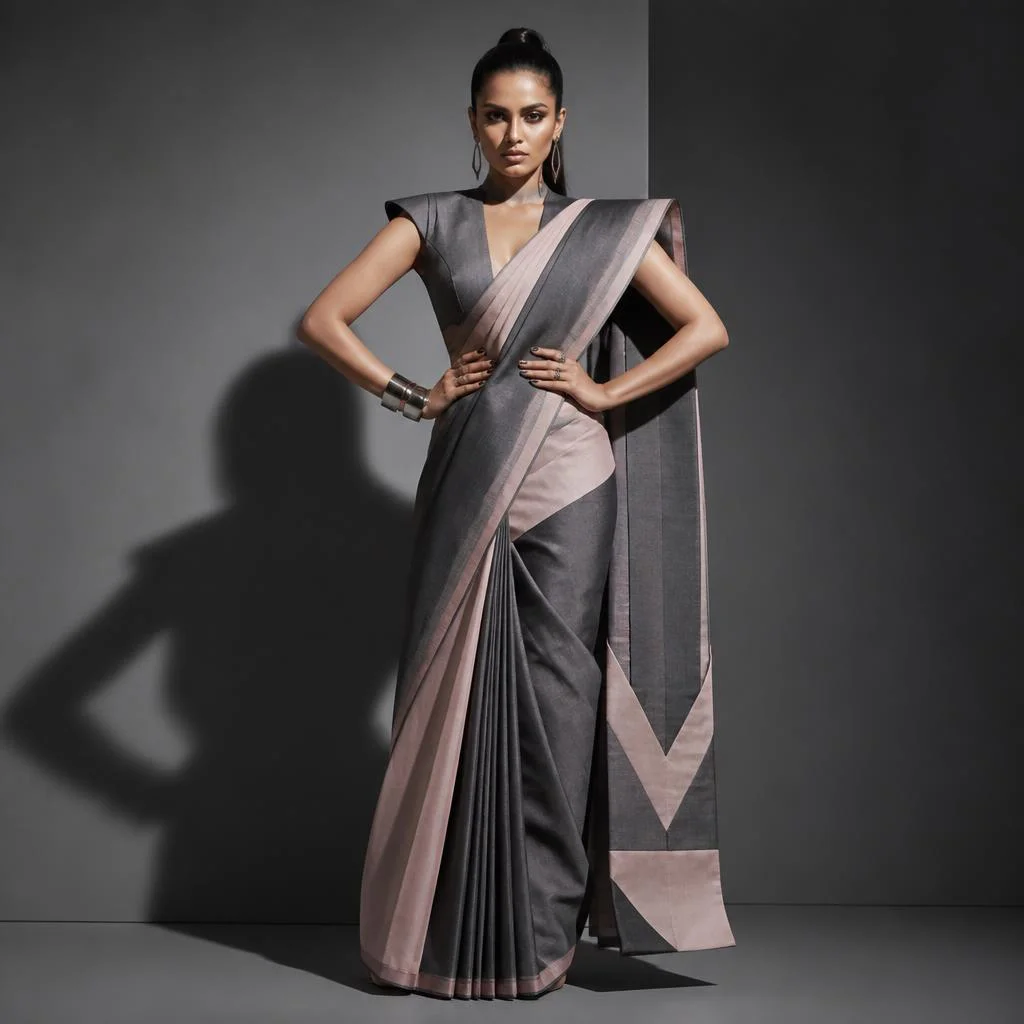 Bold & Beautiful: Indian Woman in Structured Pastel Saree with Strong Silhouette | prompt for Gemini girl in saree Instagram — AI image prompt