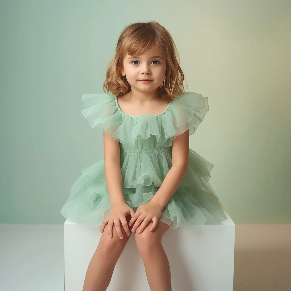 Ethereal Mint Green Organza Ruffle Dress Portrait | beautiful girl ai prompt — AI image prompt