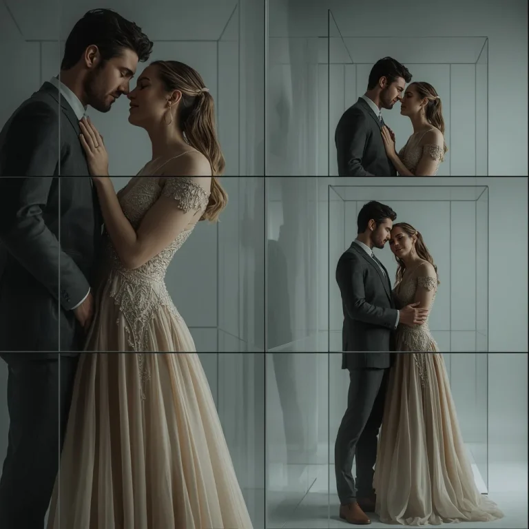 Modern Luxury Glass Panel Grid for a Couple in Romantic Western Attire | Best couple prompt ChatGPT — AI image prompt