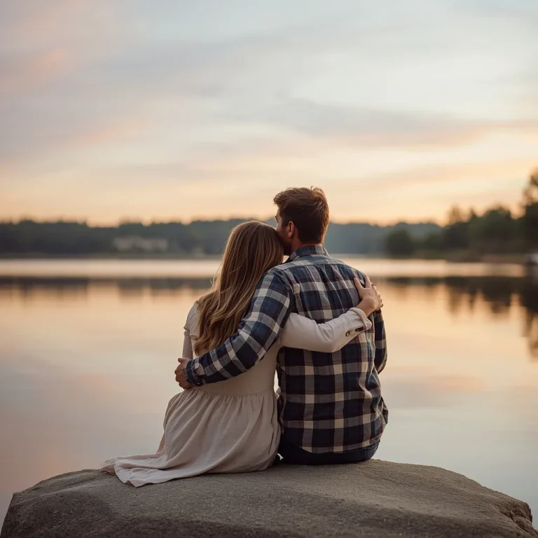 Romantic Couple’s Lakeside Serenity in Western Casuals | Gemini couple romantic prompt copy and paste — AI image prompt