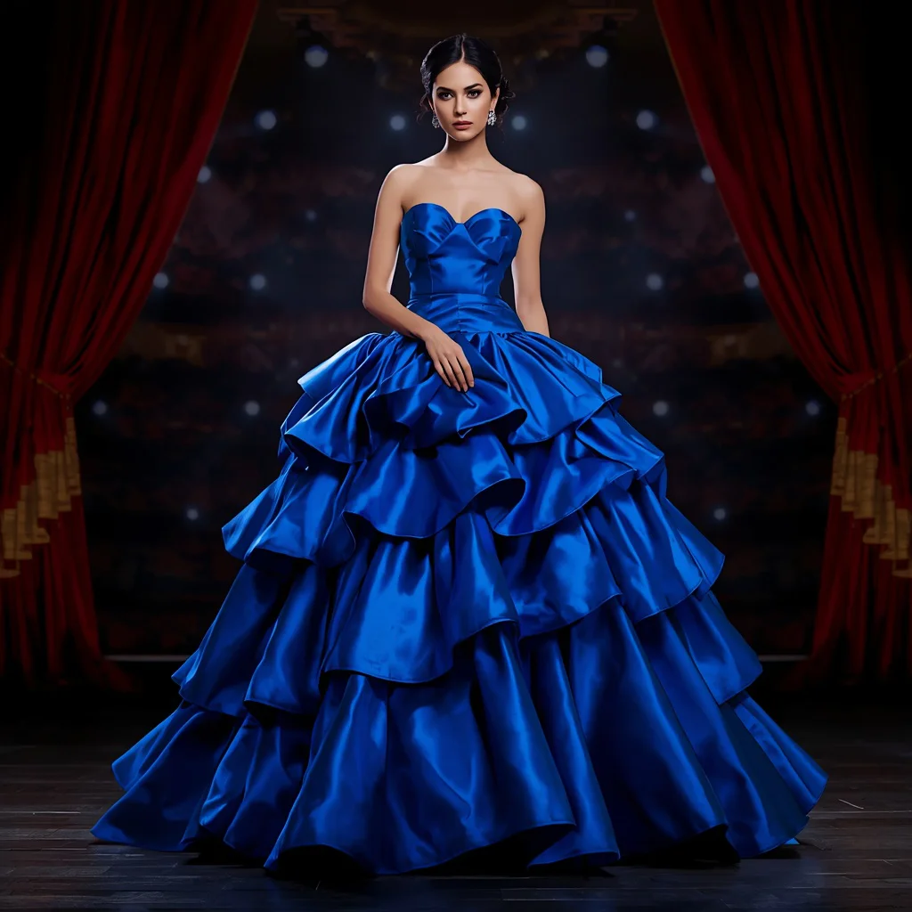 Sculptural Royal Blue Gown with Dramatic Ruffles | female model ai prompt — AI image prompt