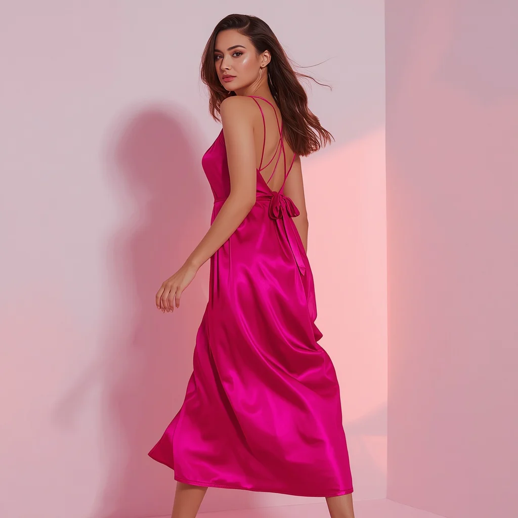 Stunning Hot Pink Silk Midi Party Dress | Traditional prompt in english images — AI image prompt